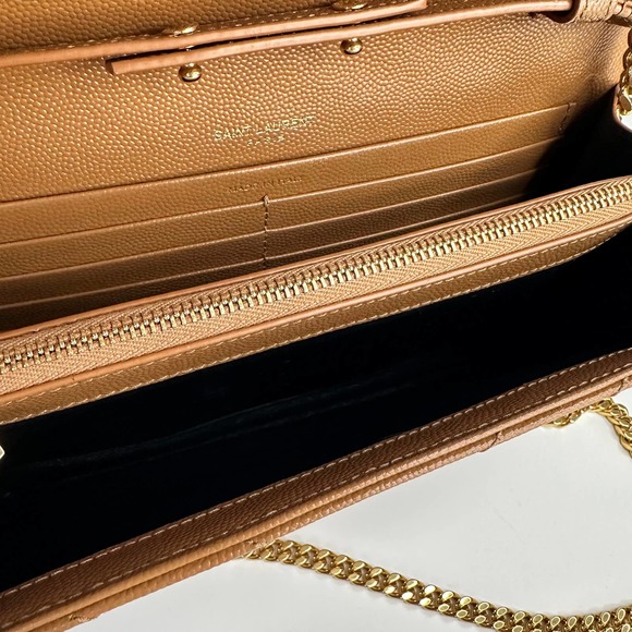 YSL Saint Laurent Monogramme Large Grain de Poudre Wallet on Chain Purse Brown - Picture 7 of 12